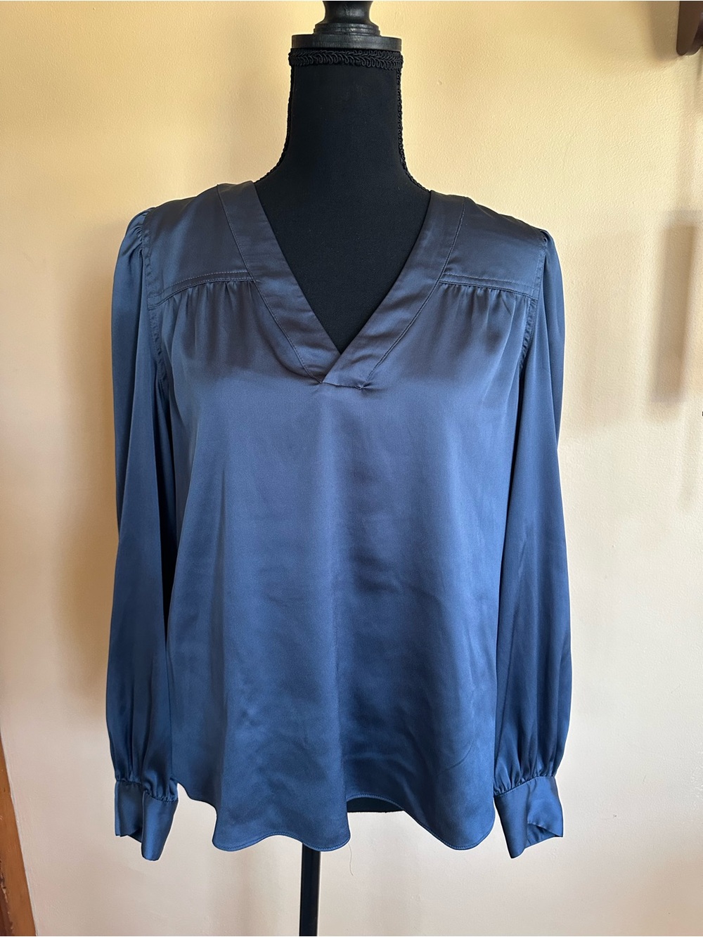 WHBM blue satin v-neck blouse size medium